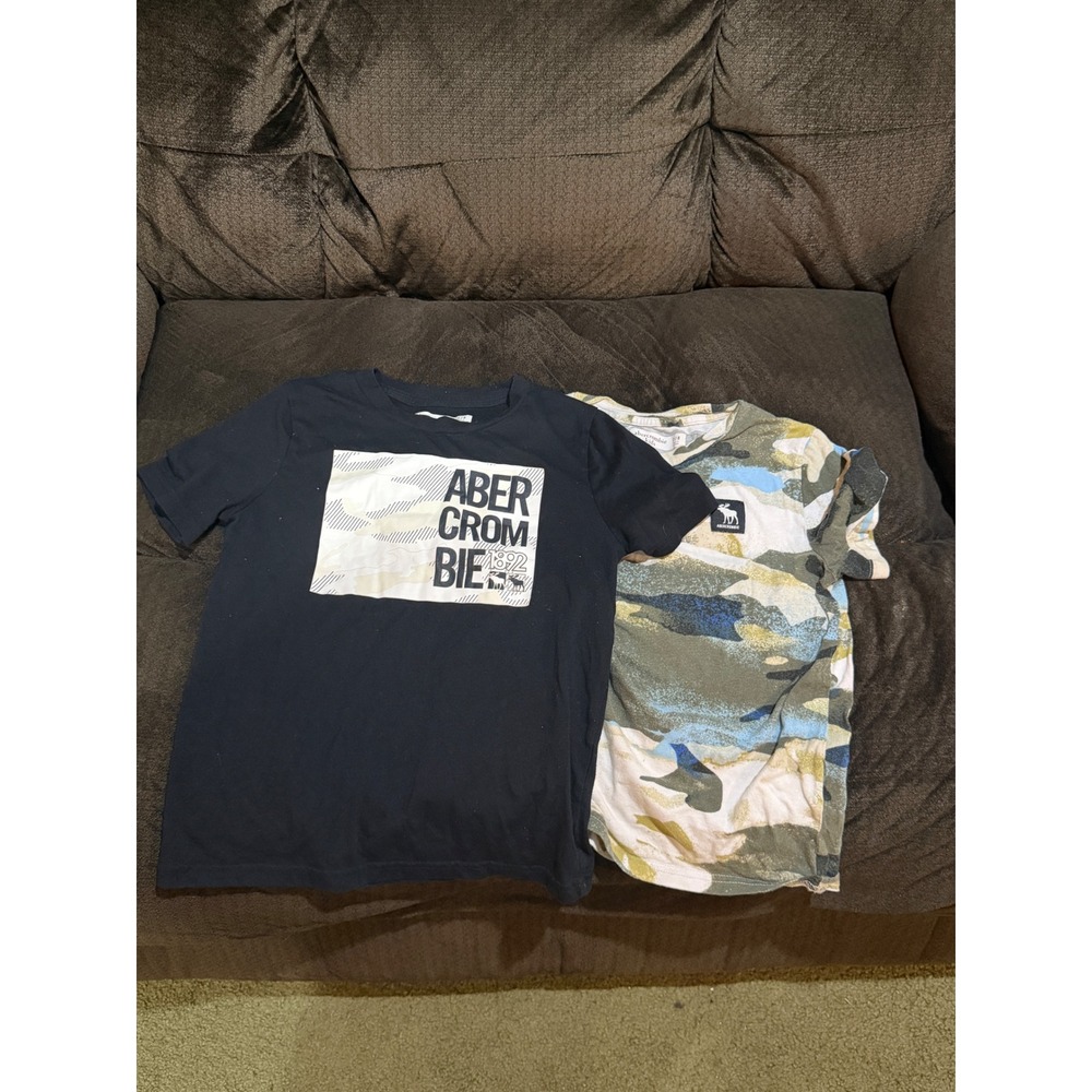 Abercrombie Kids Graphic T-Shirt Bundle Black Logo Camo Print Size 7/8 2 Pack